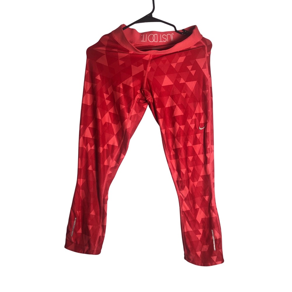 Nike Leggings Womens Small Red Geometric Shape Dri-Fit Crop Running